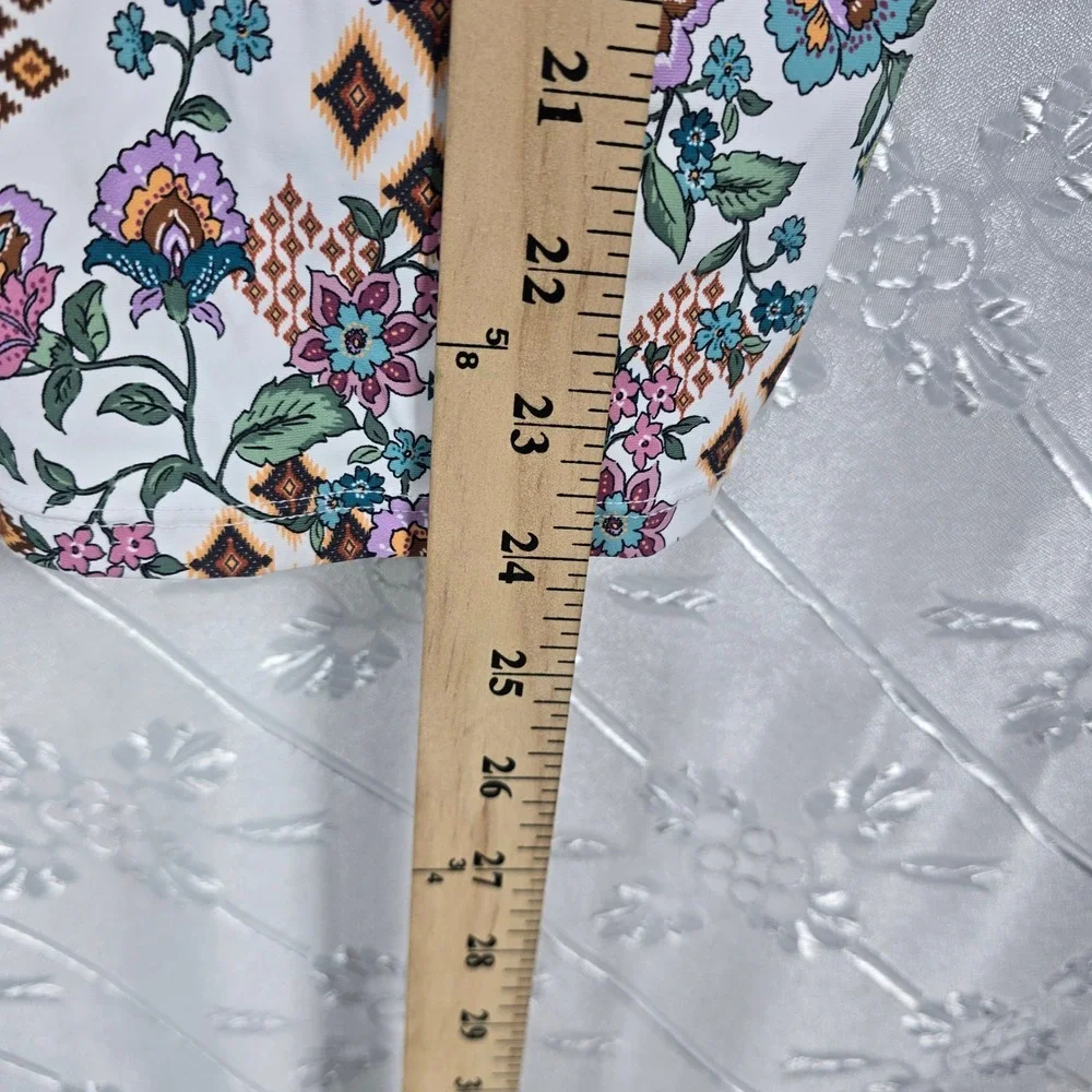 Freshwater Floral Tie Front Tankini Swim Top Plus Size 2X White Multi NEW